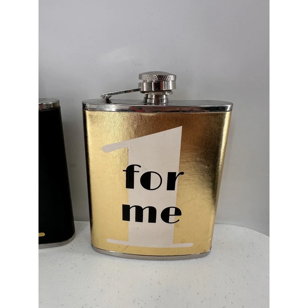 Flask Set of 2 Wild eye designs 1 For Me For You Gold Bar Gift Party Stainless c